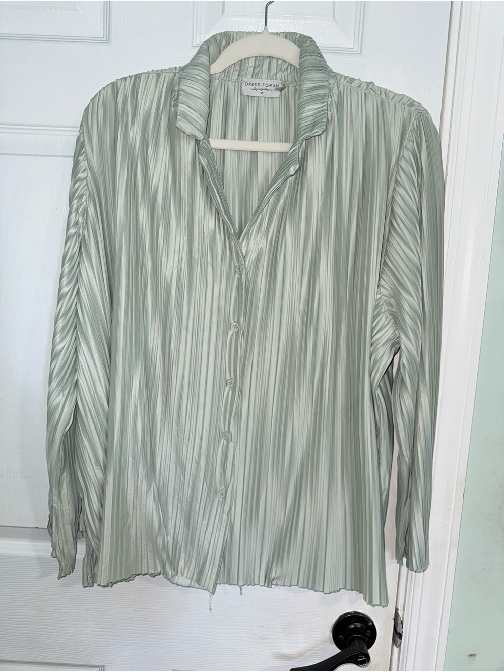 Dress Forum Pleated Button-Front Blouse in Sage Green